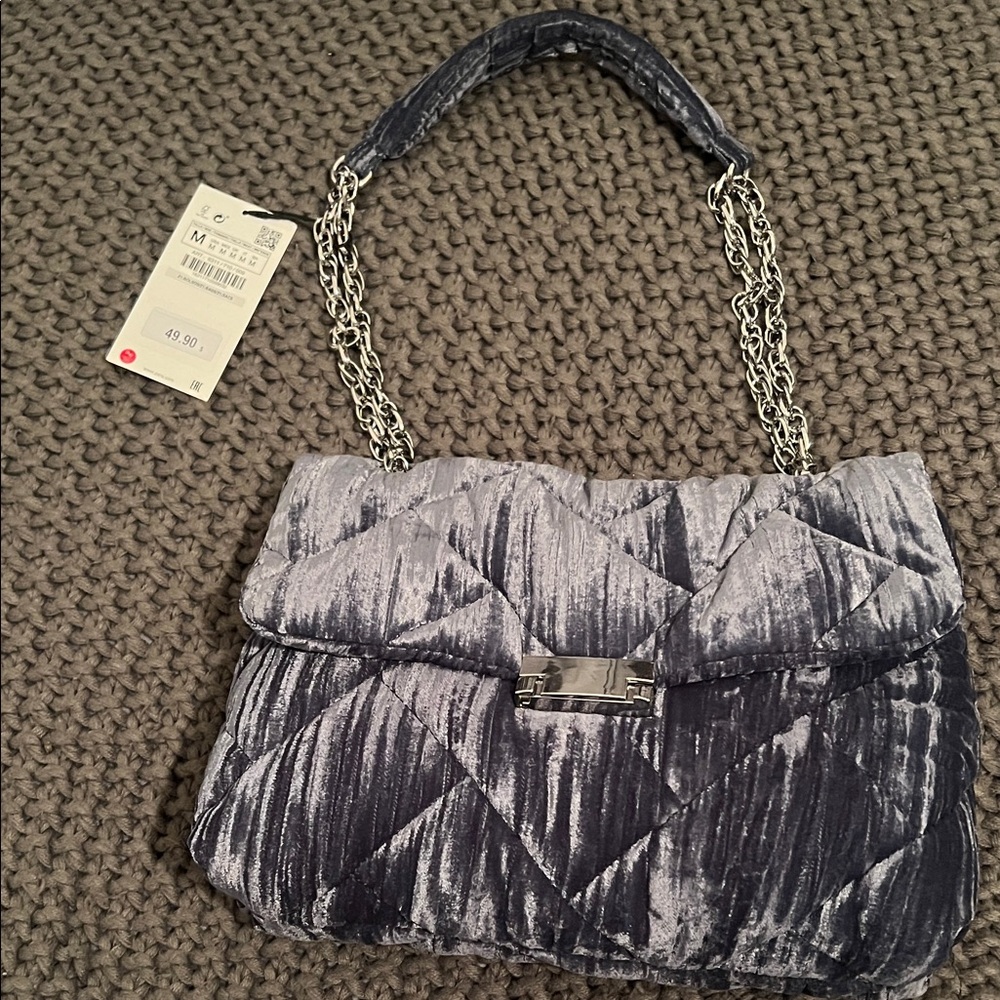 Zara Metallic Gray Quilted Shoulder Bag